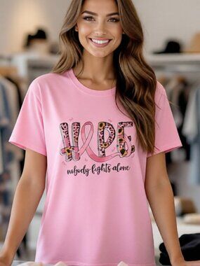 NWOT Soft Pink Breast Cancer "Hope Nobody Fights Alone" Crewneck Large T-Shirt